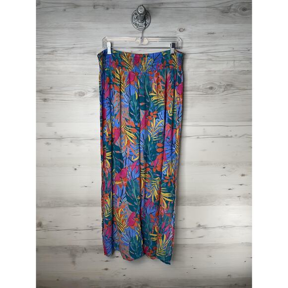Kona Sol Pants Womens XL Multi Tropical Floral Wide Leg Palazzo Cover Up Beach - Picture 1 of 8